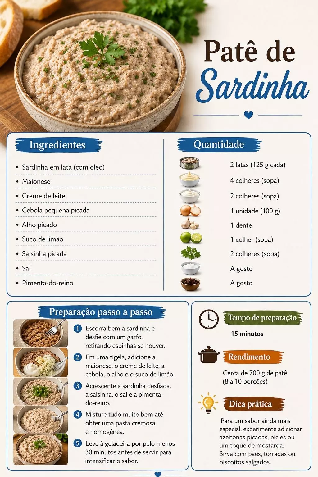 Receita de patê de sardinha