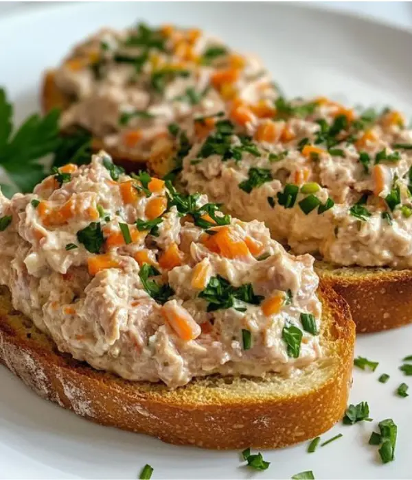 Patê de atum com cenoura servido em torradas