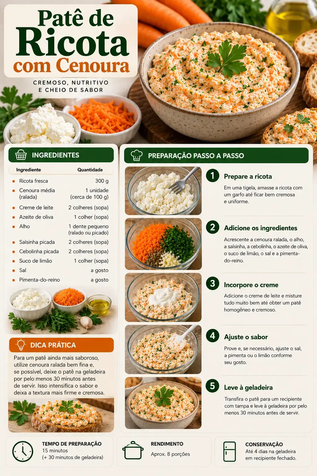 Receita de patê de ricota com cenoura