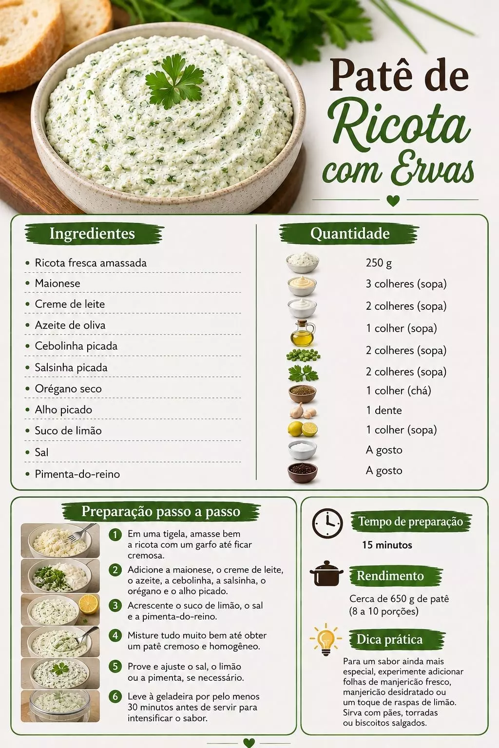 Receita de patê de ricota com ervas