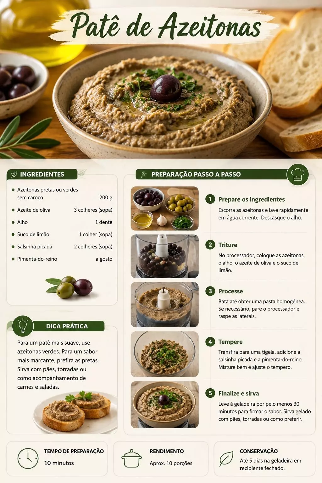 Receita de patê de azeitonas