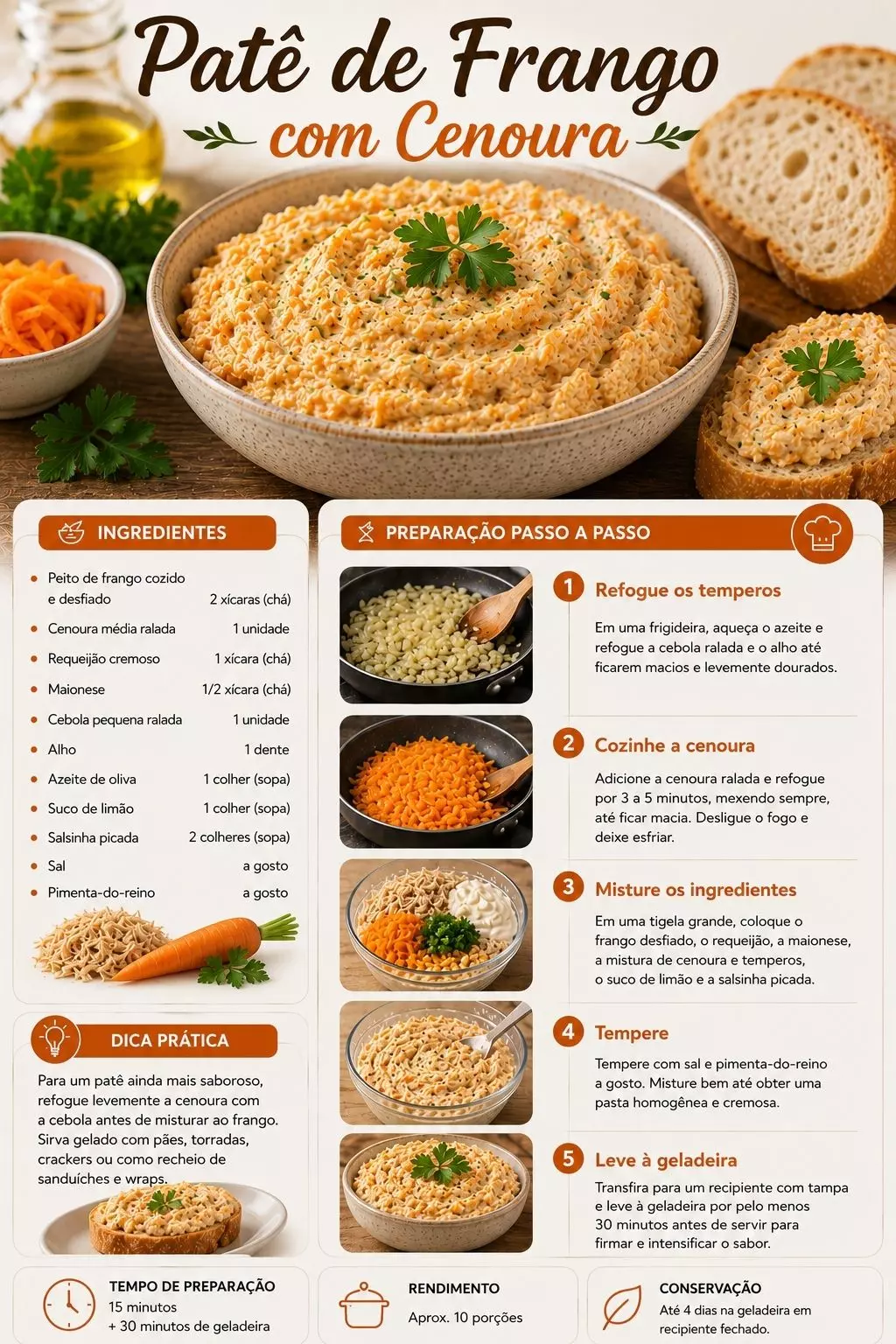 Receita de patê de frango com cenoura
